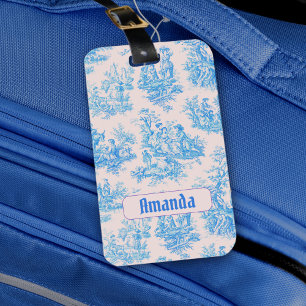 Etiqueta Para Maletas Monograma de tela azul turquesa vintage