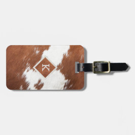 Etiqueta Para Maletas Monograma de textura piel de vaca marrón y blanco 