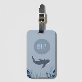 Etiqueta Para Maletas Monograma de tiburón ballena azul adorable bajo el