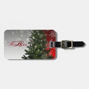 Etiqueta Para Maletas Monograma del árbol verde Rojo Plata Snowflake nav