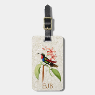 Etiqueta Para Maletas Monograma del arte del vintage del colibrí del