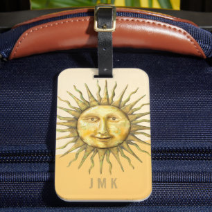 Etiqueta Para Maletas Monograma del bloque de color de la cara de sol ce