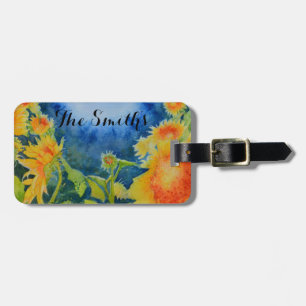 Etiqueta Para Maletas Monograma del campo del girasol para siempre