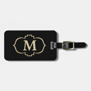 Etiqueta Para Maletas Monograma del marco dorado negro