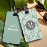 Etiqueta Para Maletas Monograma del modelo de Damasco de tinta y gris<br><div class="desc">Viaje con estilo y añada sus monogramas a estas damascas florales de moda y femeninas con colores populares. El damasco tiene un aspecto de pizarra.</div>