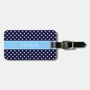 Etiqueta Para Maletas Monograma del nombre azul cielo del Polka blanco a