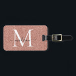 Etiqueta Para Maletas Monograma del nombre del guión de la aguja del Pur<br><div class="desc">Rosa Purpurina de oro Sparkle Elegant Girly Nombre de intercambio de guiones Monograma Etiqueta de bolsa</div>