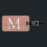 Etiqueta Para Maletas Monograma del nombre del guión de la aguja del Pur<br><div class="desc">Rosa Purpurina de oro Sparkle Elegant Girly Nombre de intercambio de guiones Monograma Etiqueta de bolsa</div>