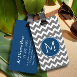 Etiqueta Para Maletas Monograma del patrón de cheurón azul de la marina<br><div class="desc">Viaje con estilo con este diseño colorido y un área para monogramas. Si necesita ajustar la ilustración o cambiar el tipo de letra,  puede hacer clic en la herramienta de diseño donde puede realizar muchos cambios.</div>