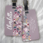 Etiqueta Para Maletas Monograma del patrón floral de Lilac<br><div class="desc">Un bonito diseño floral con acentos de Relieve metalizado dorado</div>