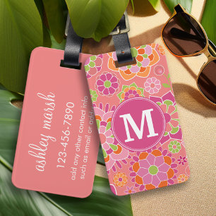 Etiqueta Para Maletas Monograma del patrón floral de primavera colorido