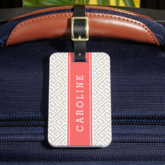 Etiqueta Para Maletas Monograma del Personalizado de claves Linen Beige 