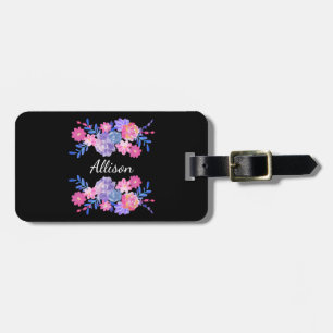 Etiqueta Para Maletas Monograma del Personalizado de flores negras
