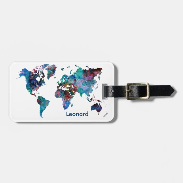 Etiqueta Para Maletas Monograma del Personalizado de pintura acuarela de (Frente Horizontal)