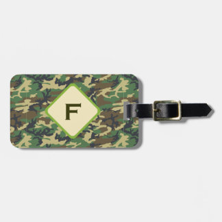 Etiqueta Para Maletas Monograma del Personalizado del Camo Verde de Wood