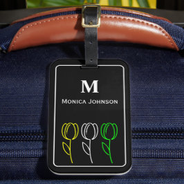 Etiqueta Para Maletas Monograma del Personalizado del icono de la flor d