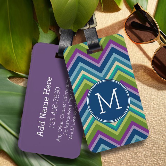 Etiqueta Para Maletas Monograma del Personalizado del patrón de cheurón  (Personalized luggage tag - Add Your contact information and monogram)