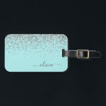 Etiqueta Para Maletas Monograma del Purpurina de Girona azul de Silver A<br><div class="desc">Purpurina de espuma azul plateado y Aqua Nombre Monograma y almohada inicial. La almohada hace el dulce perfecto cumpleaños de 16 años,  boda,  ducha de novia,  ducha de bebé o fiesta de soltera regalo para alguien decorando su habitación con estilo.</div>