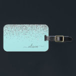 Etiqueta Para Maletas Monograma del Purpurina de Girona azul de Silver A<br><div class="desc">Purpurina de espuma azul plateado y Aqua Nombre Monograma y almohada inicial. La almohada hace el dulce perfecto cumpleaños de 16 años,  boda,  ducha de novia,  ducha de bebé o fiesta de soltera regalo para alguien decorando su habitación con estilo.</div>