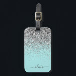 Etiqueta Para Maletas Monograma del Purpurina de Girona azul de Silver A<br><div class="desc">Plata y Verde azulado Aqua Blue Sparkle Purpurina Monograma Nombre y almohada inicial. La etiqueta de la bolsa de equipaje hace el dulce perfecto de 16 años,  boda,  ducha de novia,  ducha de bebé o regalo de soltera para alguien que decora su habitación con estilo.</div>