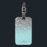 Etiqueta Para Maletas Monograma del Purpurina de Girona azul de Silver A<br><div class="desc">Plata y Verde azulado Aqua Blue Sparkle Purpurina Monograma Nombre y almohada inicial. La etiqueta de la bolsa de equipaje hace el dulce perfecto de 16 años,  boda,  ducha de novia,  ducha de bebé o regalo de soltera para alguien que decora su habitación con estilo.</div>