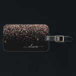 Etiqueta Para Maletas Monograma del Purpurina de la Girona Negra Rosa de<br><div class="desc">Oro Rosa - Etiqueta de la bolsa de equipaje del Purpurina de espuma rosada y negra de Rubor. Esto hace que el dulce perfecto cumpleaños 16,  boda,  ducha de novia,  ducha de bebé o fiesta de soltera sea regalo para alguien que decora su habitación con estilo.</div>