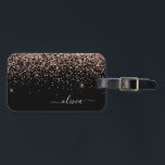 Etiqueta Para Maletas Monograma del Purpurina de la Girona Negra Rosa de<br><div class="desc">Oro Rosa - Etiqueta de la bolsa de equipaje del Purpurina de espuma rosada y negra de Rubor. Esto hace que el dulce perfecto cumpleaños 16,  boda,  ducha de novia,  ducha de bebé o fiesta de soltera sea regalo para alguien que decora su habitación con estilo.</div>