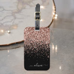 Etiqueta Para Maletas Monograma del Purpurina de la Girona Negra Rosa de<br><div class="desc">Oro Rosa - Etiqueta de la bolsa de equipaje del Purpurina de espuma rosada y negra de Rubor. Esto hace que el dulce perfecto cumpleaños 16,  boda,  ducha de novia,  ducha de bebé o fiesta de soltera sea regalo para alguien que decora su habitación con estilo.</div>
