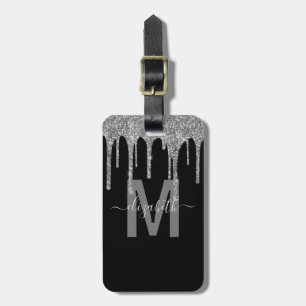 Etiqueta Para Maletas Monograma del Purpurina Girly Silver Drin