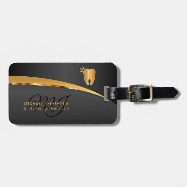 Etiqueta Para Maletas Monograma dental - negro y oro (Frente Horizontal)