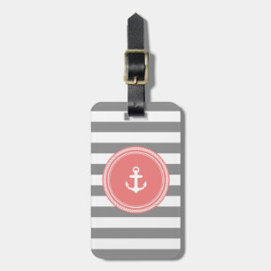 Etiqueta Para Maletas Monograma digital gris y coral personalizado
