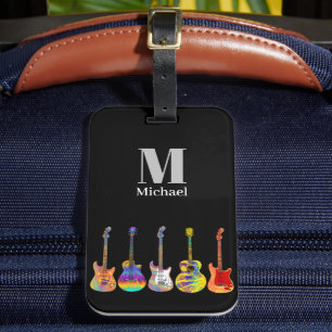 Etiqueta Para Maletas Monograma diverso de guitarra psicodélica