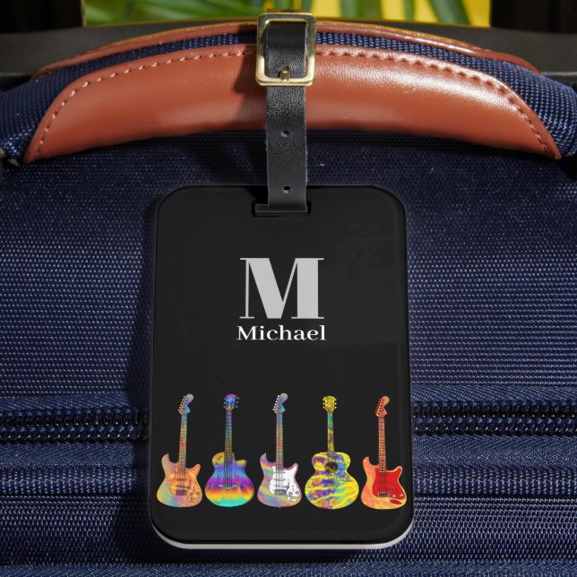 Etiqueta Para Maletas Monograma diverso de guitarra psicodélica (Anverso In situ 2)