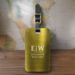 Etiqueta Para Maletas Monograma dorado cepillado metálico elegante<br><div class="desc">Presentamos nuestra etiqueta Monogram Brushed Metallic Elegant Lumalets: eleve tu experiencia de viaje con este sofisticado accesorio. Esta etiqueta de equipaje, elaborada a partir de material metálico cepillado, desprende elegancia y estilo. El diseño del monograma le aporta un toque personalizado, facilitando la identificación de su equipaje y añadiendo un toque...</div>