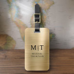 Etiqueta Para Maletas Monograma dorado cepillado metálico elegante<br><div class="desc">Aumente su experiencia de viaje con nuestro clásico elegante y moderno Monograma Minimalista Etiqueta para el equipaje. Este accesorio de diseño meticuloso combina a la perfección la elegancia atemporal con el minimalismo contemporáneo, asegurando que su equipaje se destaque con la sofisticación. Diseñada con precisión y atención a los detalles, esta...</div>