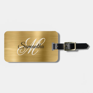 Etiqueta Para Maletas Monograma Dorado Metálico Elegante