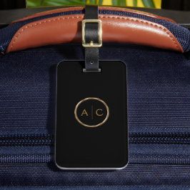 Etiqueta Para Maletas Monograma dorado minimalista en NEGRO