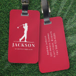 Etiqueta Para Maletas Monograma dorfista rojo personalizado<br><div class="desc">Este diseño cuenta con un balancín de golf en un club y tiene dos campos de texto que se pueden usar para personalizarlo,  tal vez con un nombre y un equipo de golf o club.</div>