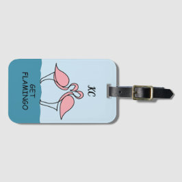 Etiqueta Para Maletas Monograma dos flamencos rosas en la cita del agua