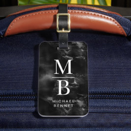 Etiqueta Para Maletas Monograma Elegante Blanco Y Negro