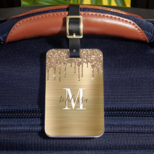 Etiqueta Para Maletas Monograma Elegante con Destellos de Oro