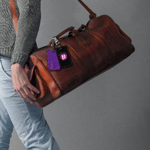 Etiqueta Para Maletas Monograma elegante de color rojo naranja púrpura