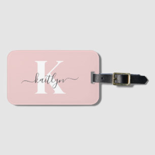Etiqueta Para Maletas Monograma elegante de color rosa con gris