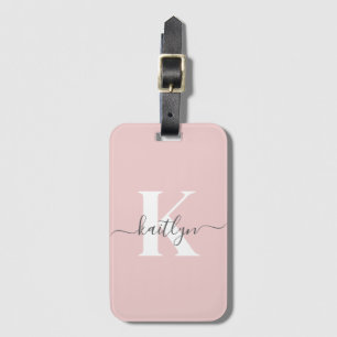 Etiqueta Para Maletas Monograma elegante de color rosa con gris