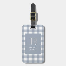 Monograma Elegante de Cuadros Gris Azul