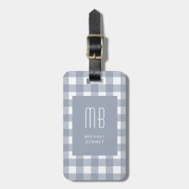 Etiqueta Para Maletas Monograma Elegante de Cuadros Gris Azul