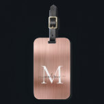 Etiqueta Para Maletas Monograma elegante de escritura Metalizado cepilla<br><div class="desc">Rosa Rosa Rosa Dorado Cepillado con guión Metalizado Monograma etiqueta de bolsa de corte</div>