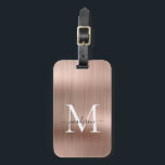Etiqueta Para Maletas Monograma elegante de escritura Metalizado cepilla<br><div class="desc">Rosa Rosa Rosa Dorado Cepillado con guión Metalizado Monograma etiqueta de bolsa de corte</div>