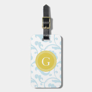 Etiqueta Para Maletas Monograma elegante de estampado floral azul