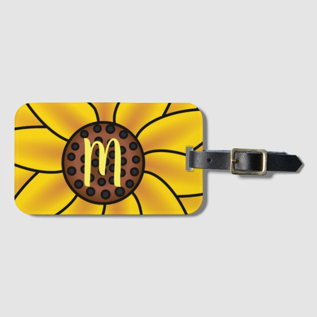 Etiqueta Para Maletas Monograma elegante de girasol (Anverso horizontal)